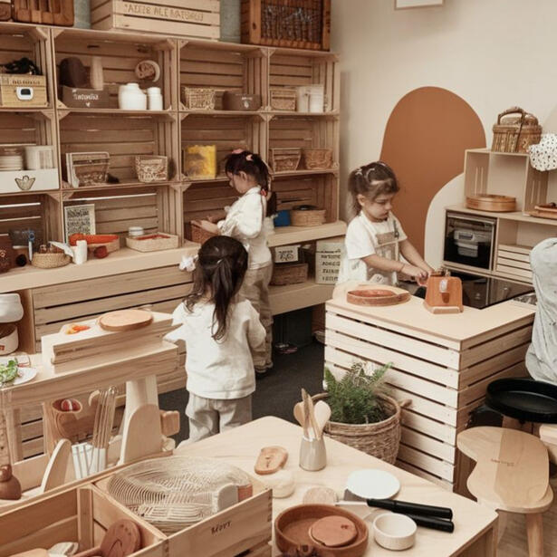 Children exploring learning using real, natural materials at The Bloom Room nursery in the UAE